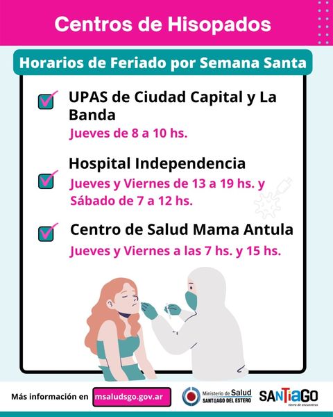 Horarios de vacunatorios y centros de hisopados en feriado por semana santa