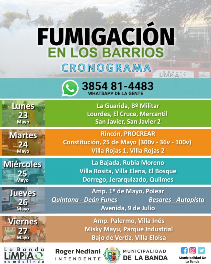 El municipio continúa con la fumigación semanal en los diferentes ...
