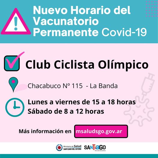 Nuevos horarios del centro de vacunación de Club Ciclista Olímpico