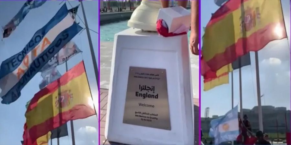 Hinchas argentinos desataron un escándalo en Qatar: bajaron una bandera inglesa e izaron una de Malvinas