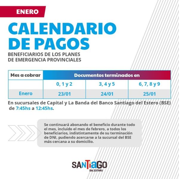 Anuncio del calendario de pagos de planes provinciales