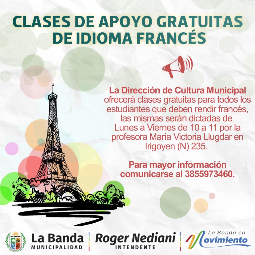 La Dirección de Cultura dictará clases de apoyo gratuitas de idioma francés 