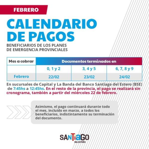 Cronograma de pagos de Planes de Emergencia Provinciales