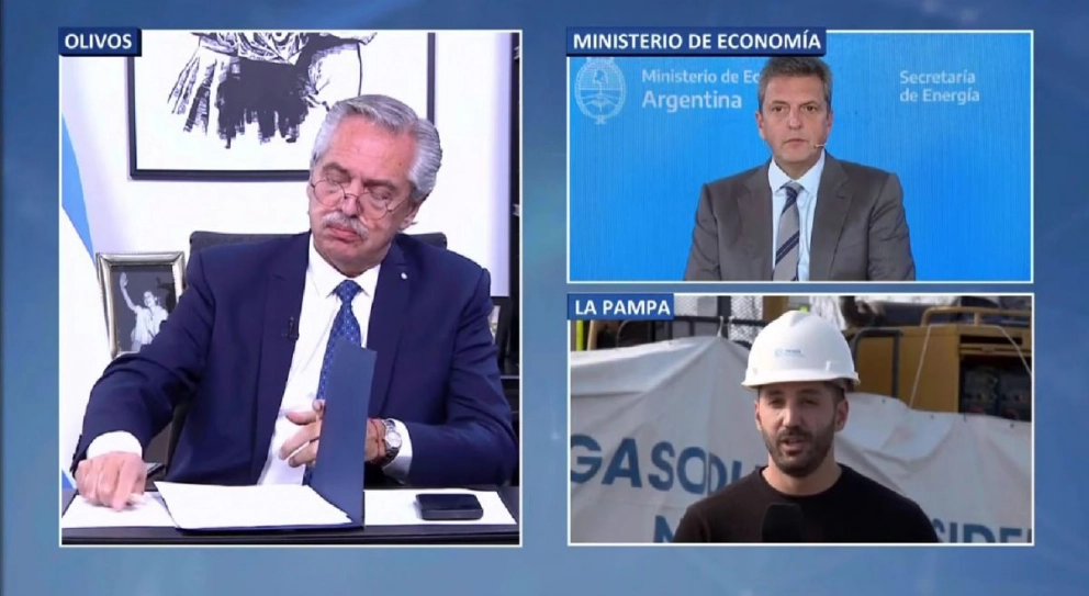 Sergio Massa y Alberto Fernández participaron de la última soldadura del Gasoducto Néstor Kirchner