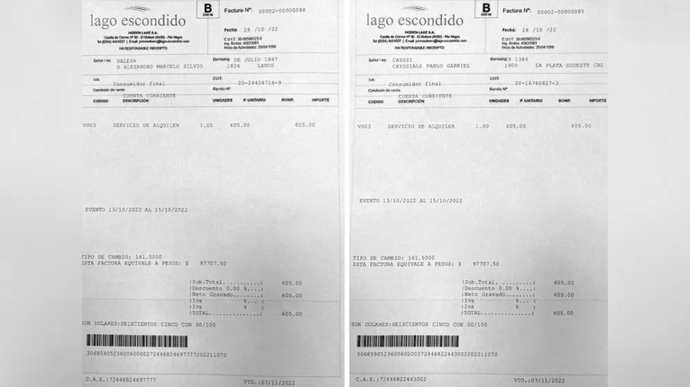Estas son las facturas truchas de los jueces y funcionarios del viaje al Lago Escondido