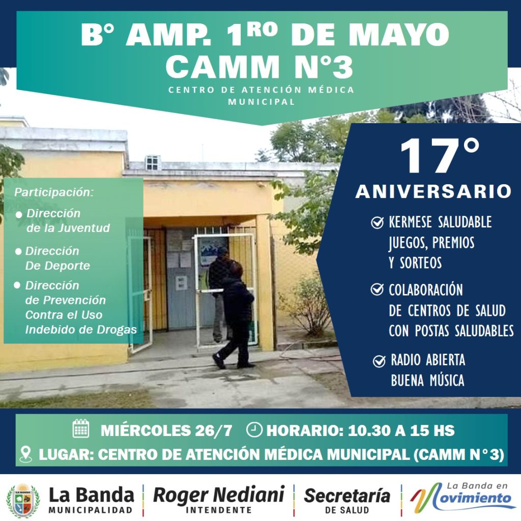 Invitan a participar de los festejos por el 17º Aniversario del CAMM Nº3 
