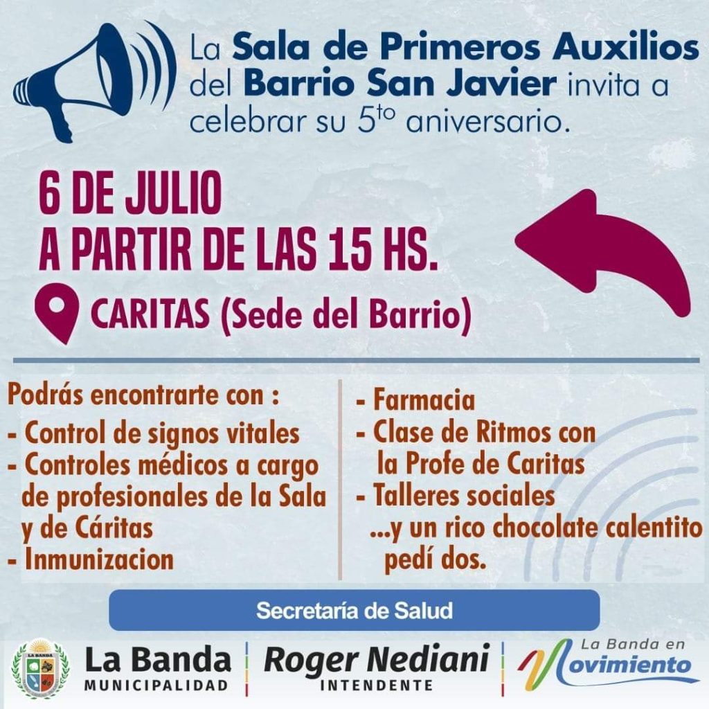 Invitan a participar de los festejos por el 5º Aniversario de la Sala de primero auxilios del B° San Javier