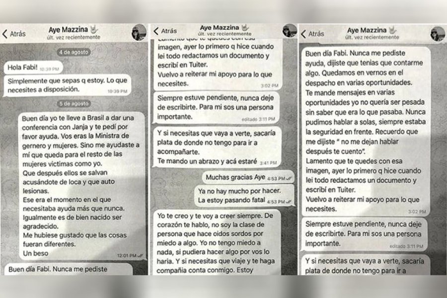 Fabiola Yañez aportó los chats con Ayelén Mazzina y pidió que no se investigue uno de sus teléfonos