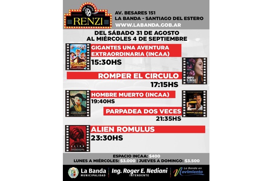 Producciones argentinas renuevan la cartelera del Cine Teatro Renzi