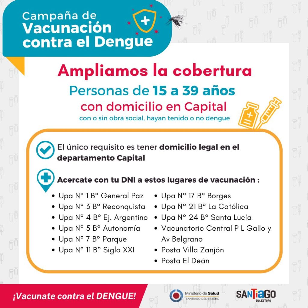 Salud anunció que la vacuna contra el dengue está disponible para personas de 15 a 39 años