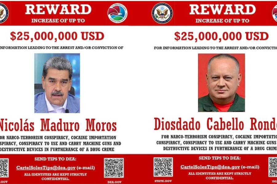 EE.UU ofrece 25 millones de dólares por la captura de Maduro y Diosdado Cabello