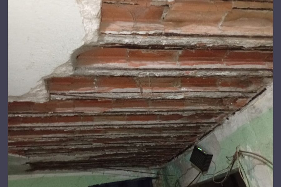 Se derrumbó parte del techo de la casa mientras su dueña estaba en el patio