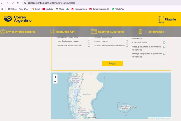 Para el Correo Argentino las Islas Malvinas son las «Falkland Islands»
