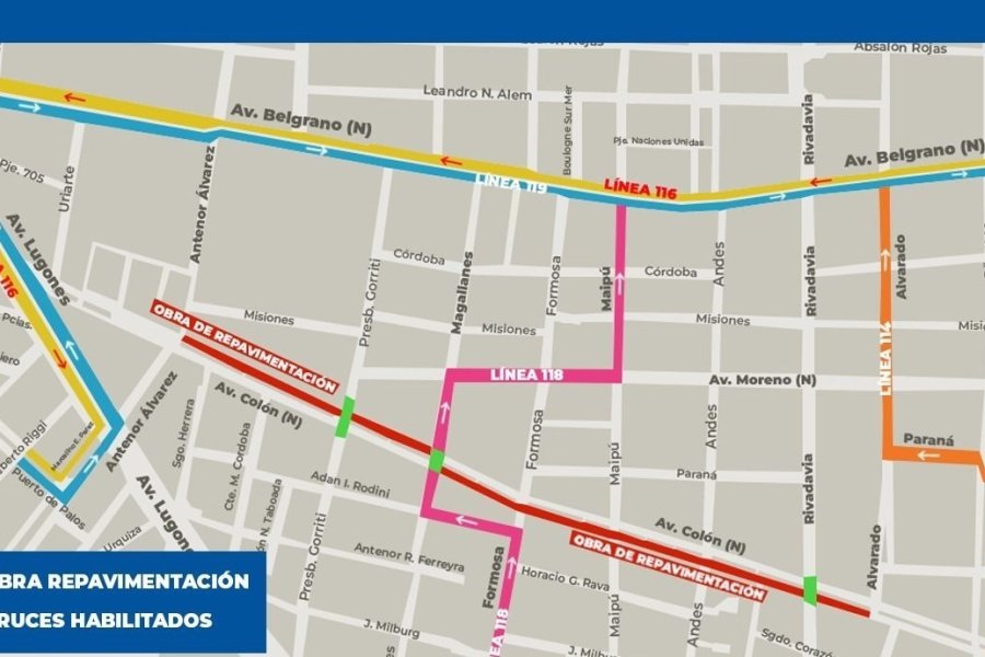 Obra de repavimentación en avenida Colón: Cruces habilitados y desvíos de colectivos