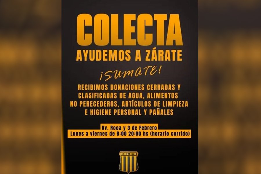 Mitre organiza la colecta «Ayudemos a Zárate», tras las inundaciones