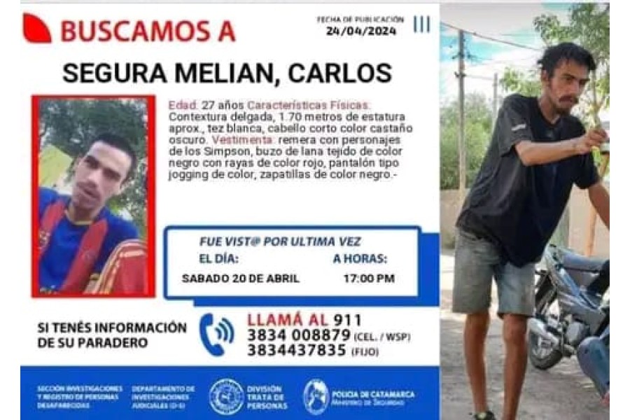 Buscan a un joven desaparecido en Catamarca y la Policía santiagueña colabora con su localización
