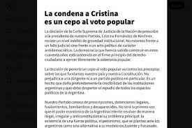 El PJ emitió un comunicado subrayando que la condena a Cristina «es un cepo al voto popular»