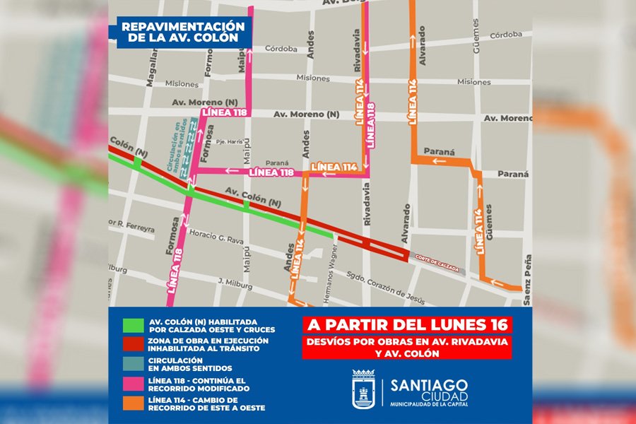Obras en Av. Colón: Cerrarán el cruce con Rivadavia a partir del lunes