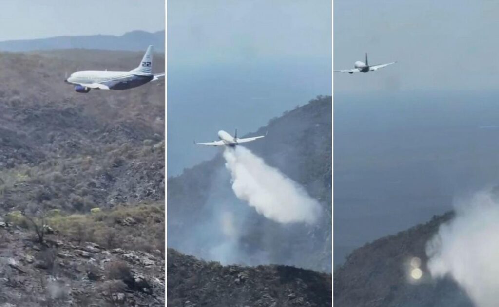 Así combate el incendio en Córdoba el avión hidrante más grande de Latinoamérica
