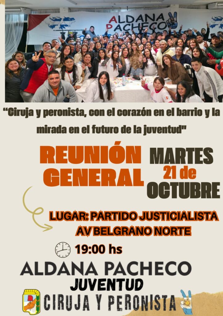 Aldana Pacheco convoca a la Juventud «Ciruja y Peronista» a reunión en la Sede del PJ Aldana Pacheco convoca a la Juventud «Ciruja y Peronista» a reunión en la Sede del PJ