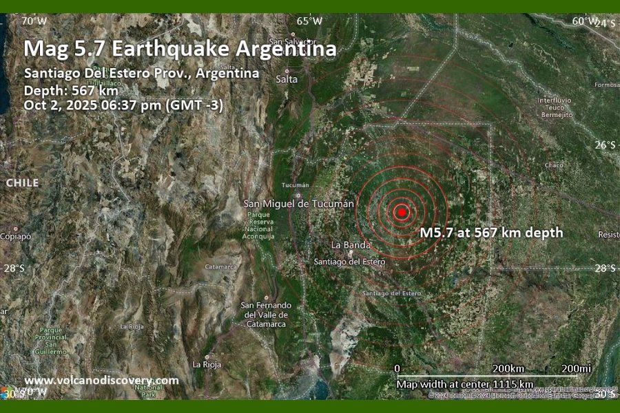 Sismo de 5,7 de magnitud se registró en el interior de Santiago del Estero