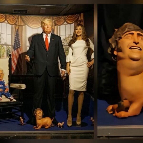 Un artista del Museo de Cera de Madrid representó a Milei como «el perrito» de Trump