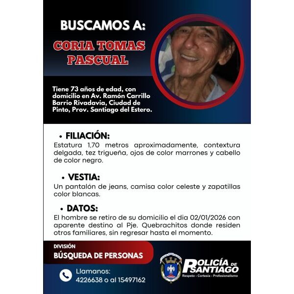 Desesperada búsqueda en Pinto: Un abuelo de 73 años desapareció hace cinco días camino a un paraje