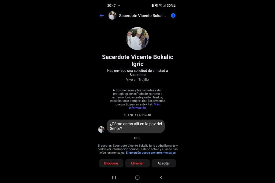Alerta por estafa con el nombre del Cardenal Vicente Bokalic en Instagram