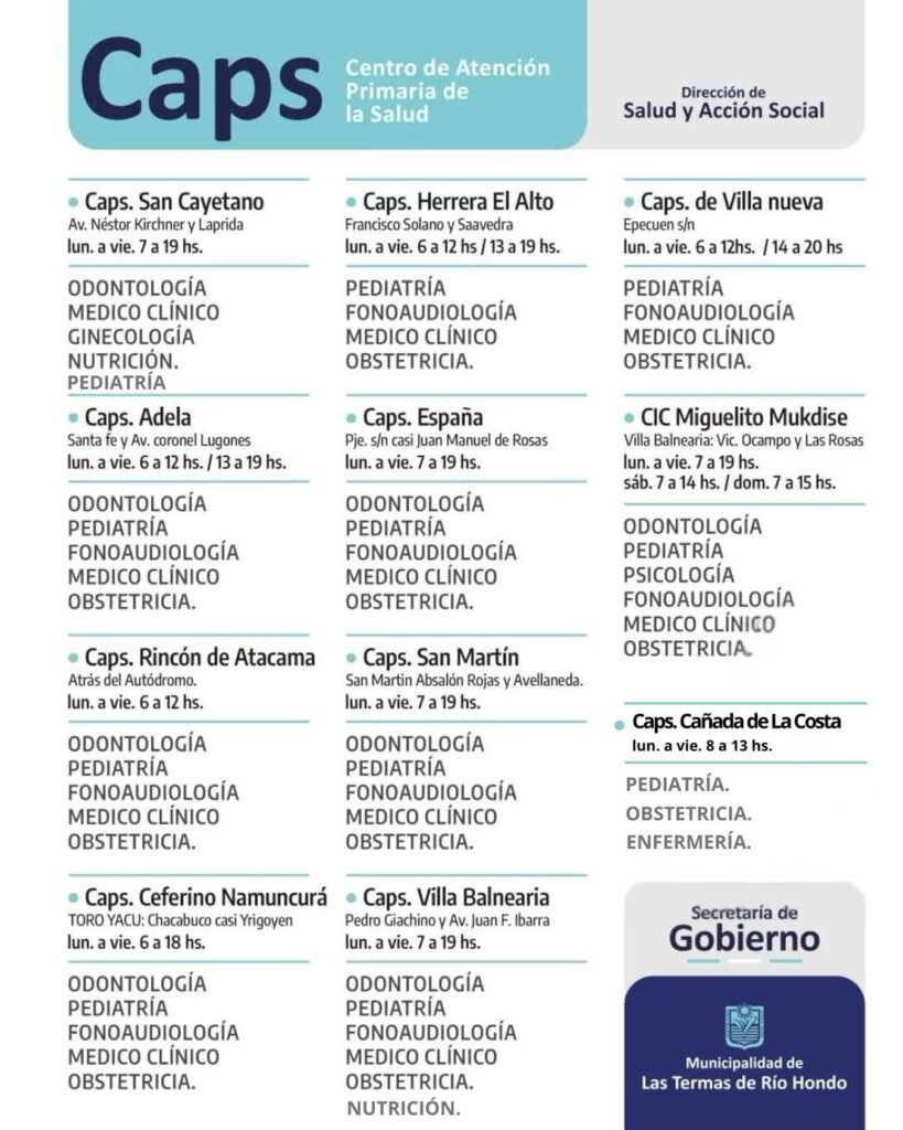 Se dieron a conocer los horarios de atención de los Caps municipales