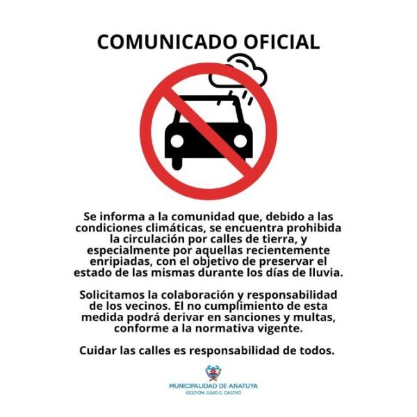 Añatuya: Prohíben circular por calles de tierra y ripio tras las lluvias