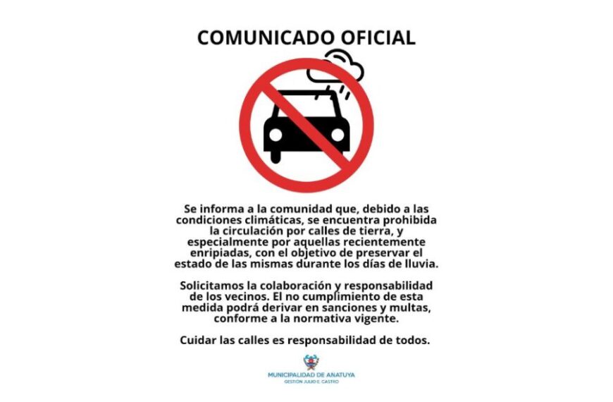 Añatuya: Prohíben circular por calles de tierra y ripio tras las lluvias