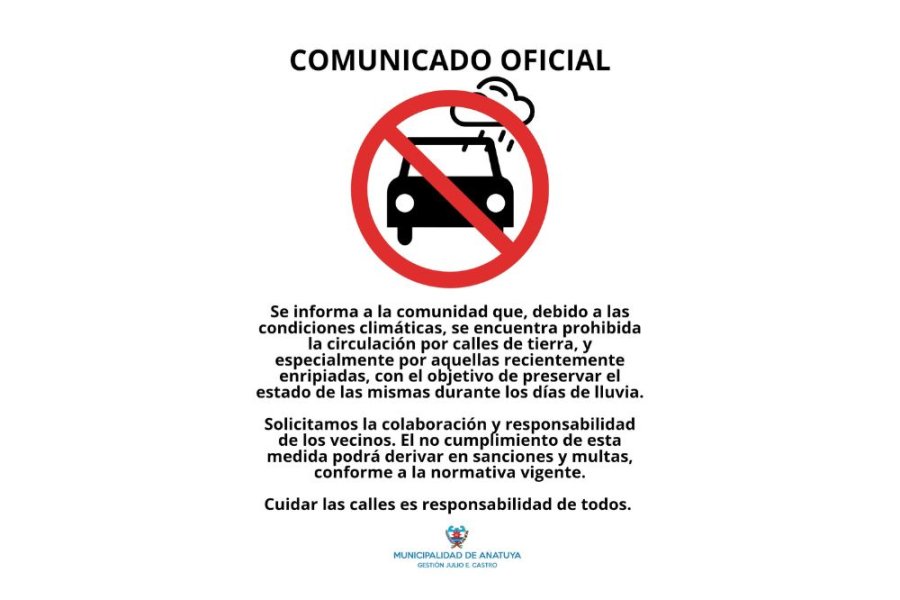 Añatuya: Prohíben circular por calles de tierra y ripio tras las lluvias Añatuya: Prohíben circular por calles de tierra y ripio tras las lluvias