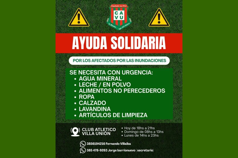 Clubes santiagueños se unen en campañas solidarias para ayudar a familias afectadas por las inundaciones