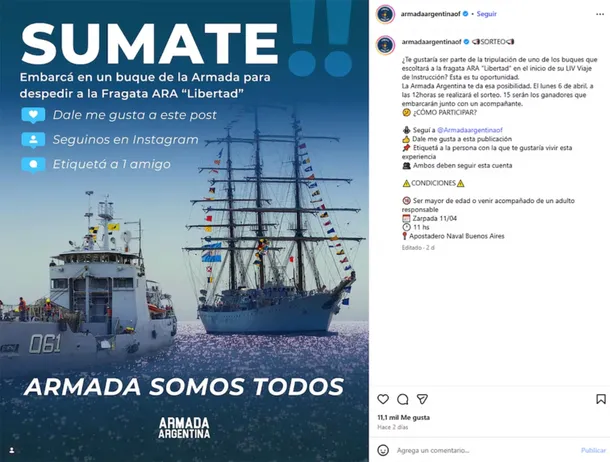 La Armada sortea lugares para escoltar a la Fragata Libertad en su viaje de instrucción