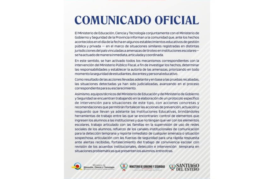 Educación y Seguridad refuerzan controles en escuelas tras amenazas de tiroteo