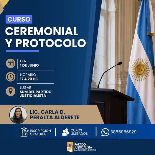 Abren las inscripciones para un Curso de Ceremonial y Protocolo gratuito en el SUM del Partido Justicialista