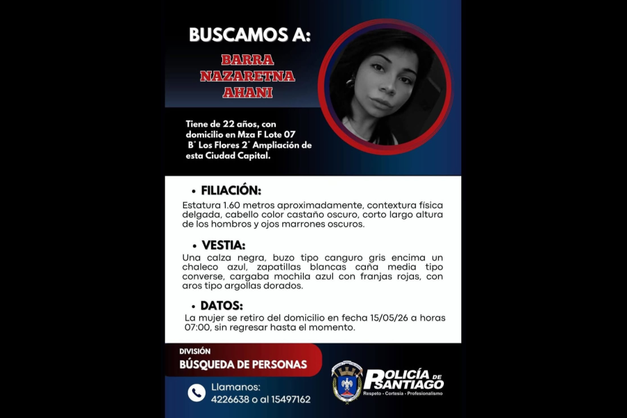 La Policia de la Provincia busca intensamente a una joven de 22 años que desaparecio en el barrio Los Flores