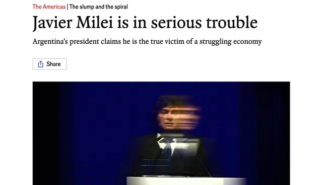 The Economist advirtió que Javier Milei está en «serios problemas» The Economist advirtió que Javier Milei está en «serios problemas»