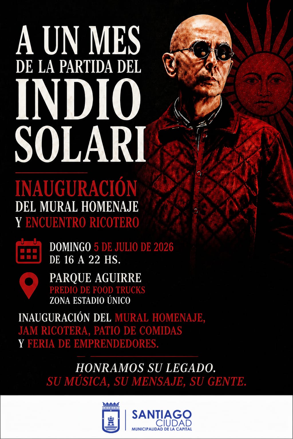 La Municipalidad de la Capital inaugurará un mural en homenaje al Indio Solari con un festival cultural en el sector del Estadio Único