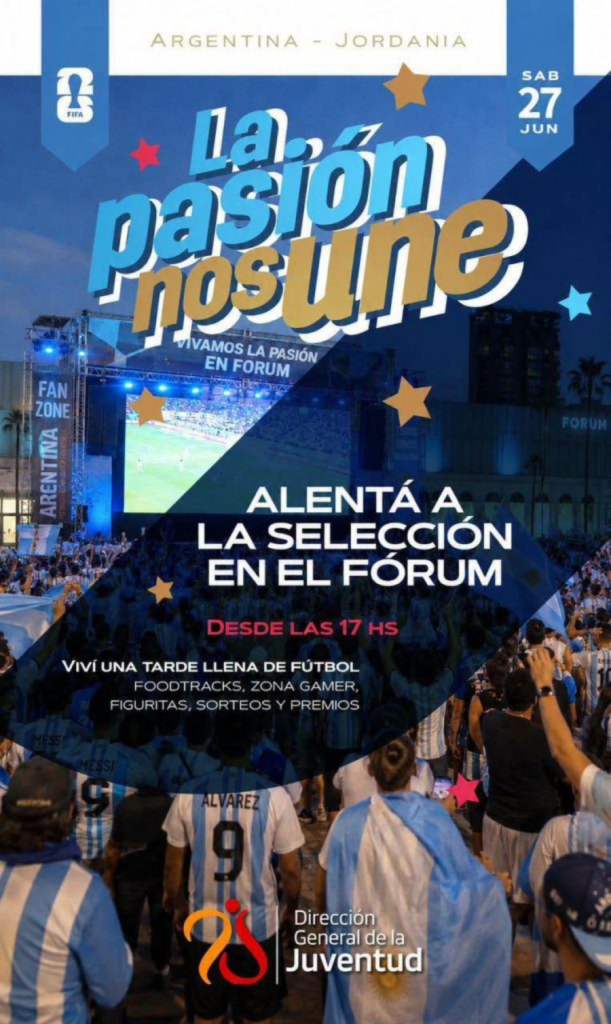 La explanada del Fórum de Santiago del Estero albergará un Fan Fest oficial con acceso libre para el debut de la Selección Argentina ante Jordania