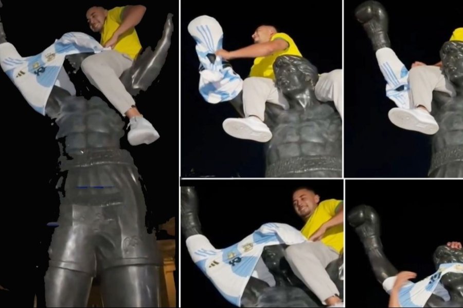 Hinchas de Brasil le colocaron la camiseta argentina de Lionel Messi a la estatua de Rocky en Filadelfia para evitar una «maldición» en el Mundial 2026 Hinchas de Brasil le colocaron la camiseta argentina de Lionel Messi a la estatua de Rocky en Filadelfia para evitar una «maldición» en el Mundial 2026