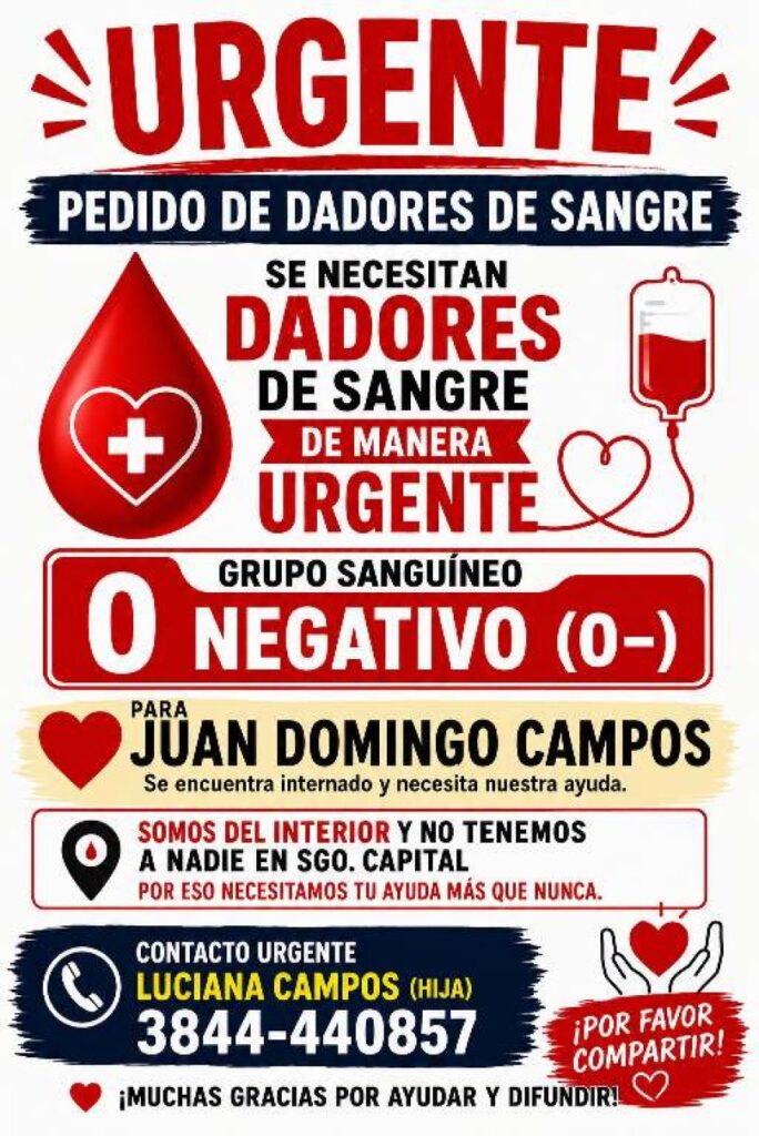 Solicitan dadores de sangre O negativo con urgencia para un paciente internado en la Capital