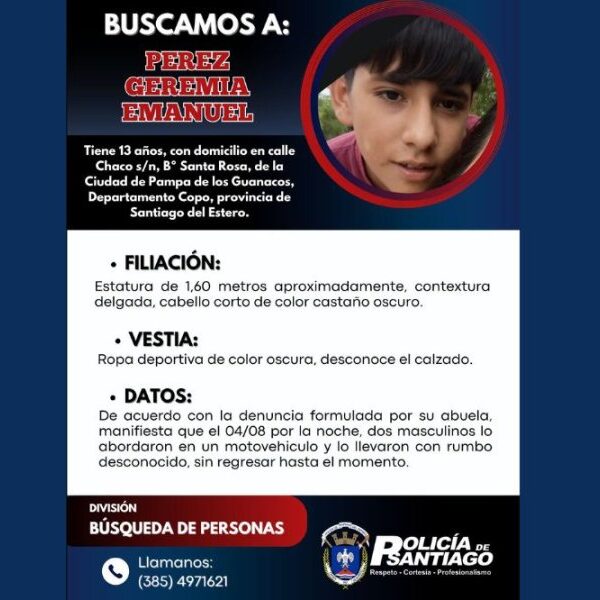 Buscan desesperadamente a un adolescente de 13 años secuestrado por dos motociclistas en Pampa de los Guanacos