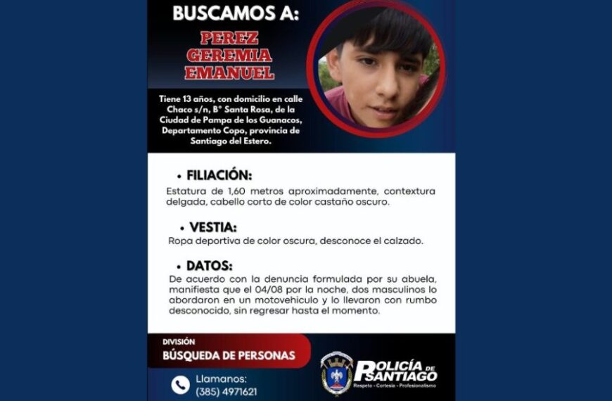 Buscan desesperadamente a un adolescente de 13 años secuestrado por dos motociclistas en Pampa de los Guanacos