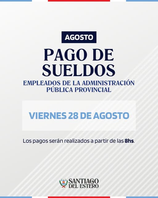 Cronograma de pagos: Los sueldos de agosto estarán disponibles desde el viernes 28 Cronograma de pagos: Los sueldos de agosto estarán disponibles desde el viernes 28