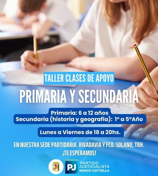 El Partido Justicialista de Las Termas de Río Hondo abrió la inscripción para nuevas clases de apoyo escolar gratuitas