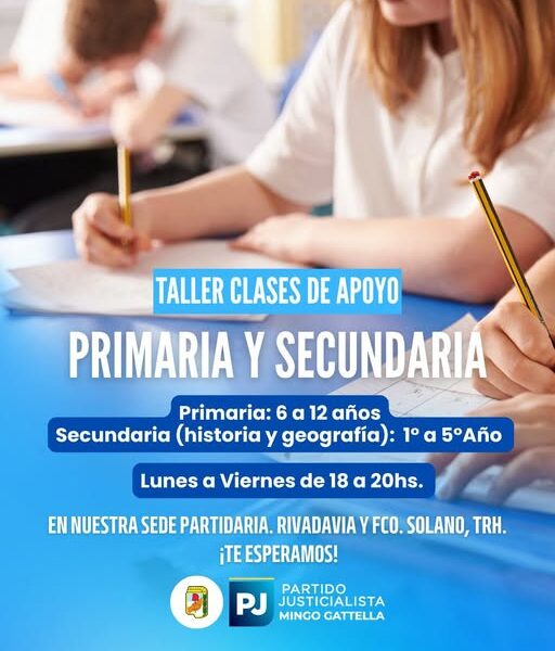 El Partido Justicialista de Las Termas de Río Hondo abrió la inscripción para nuevas clases de apoyo escolar gratuitas
