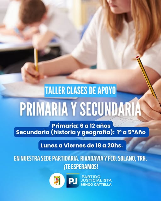El Partido Justicialista de Las Termas de Río Hondo abrió la inscripción para nuevas clases de apoyo escolar gratuitas