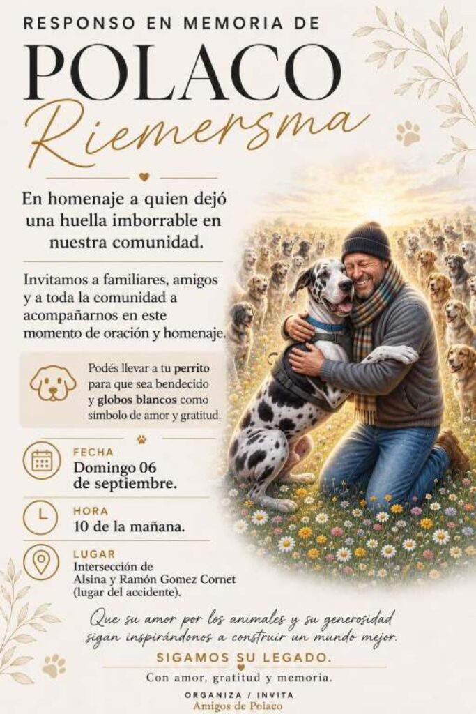 Responso y bendición de mascotas en homenaje a Eduardo «El Polaco» Riemersma en el sitio de su fallecimiento
