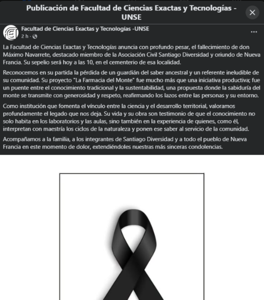 Pesar en la UNSE por el fallecimiento de Máximo Navarrete, referente de la Asociación Civil Santiago Diversidad